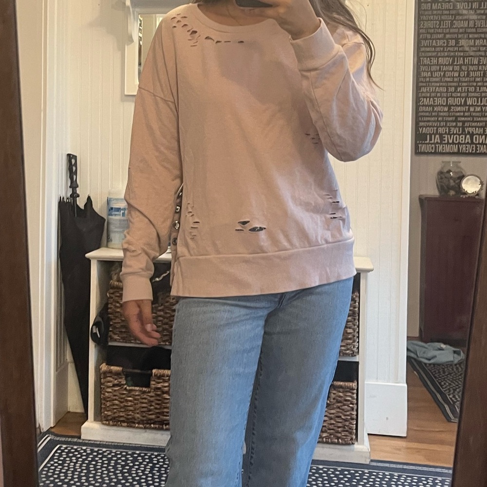 Pink Distressed Sweatshirt